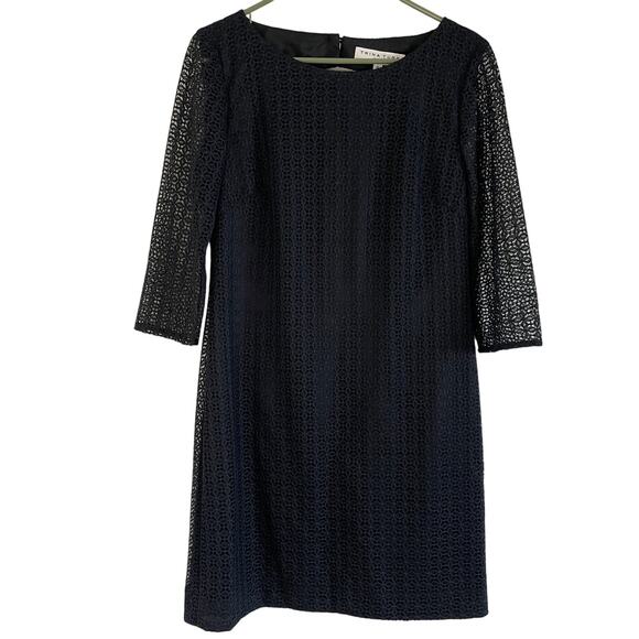 Trina Turk Dresses & Skirts - Trina Turk Lace Black Open Back Sheath Dress 3/4 Long Sleeves Womens size 8